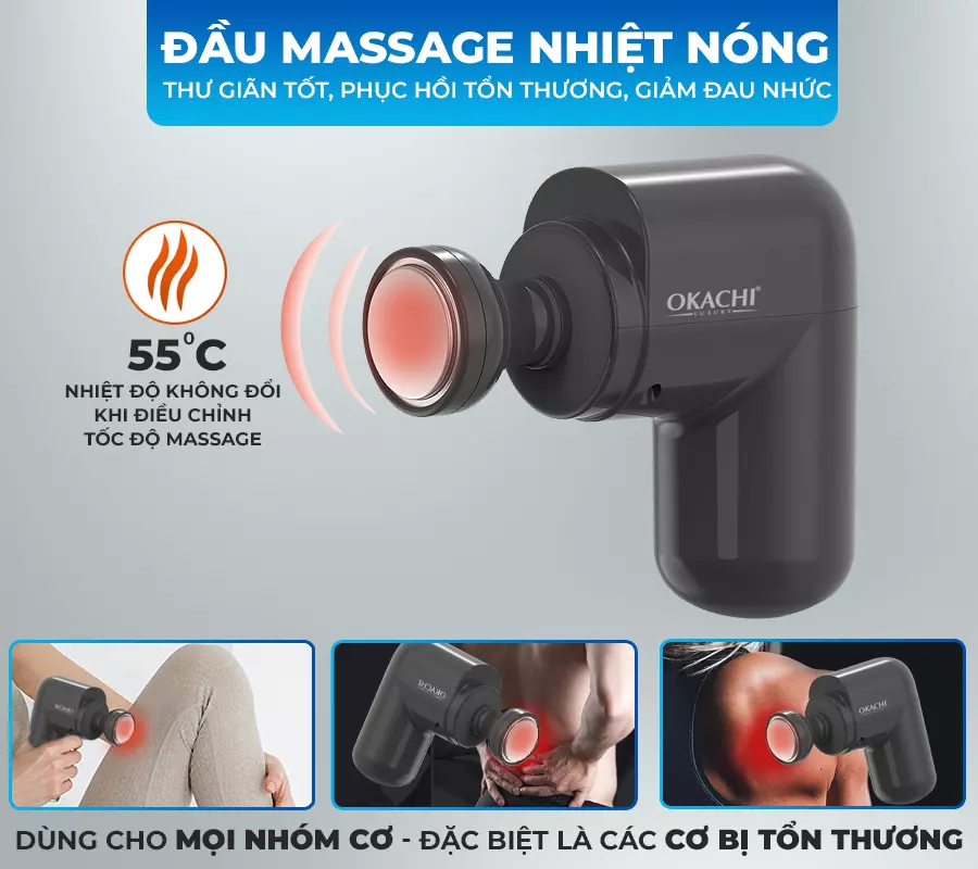 Súng massage cầm tay OKACHI JP-G3 có đầu nóng (đen)