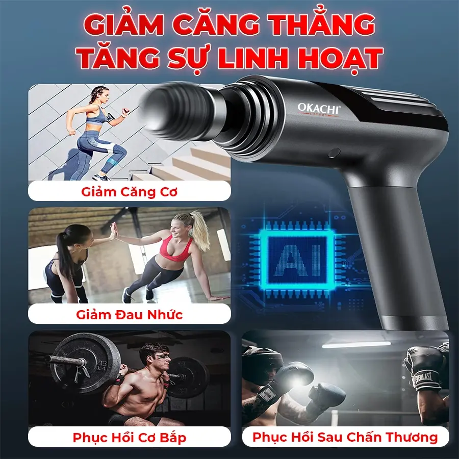 Súng massage cầm tay OKACHI LUXURY JP-i5 Pro (Viền đỏ)