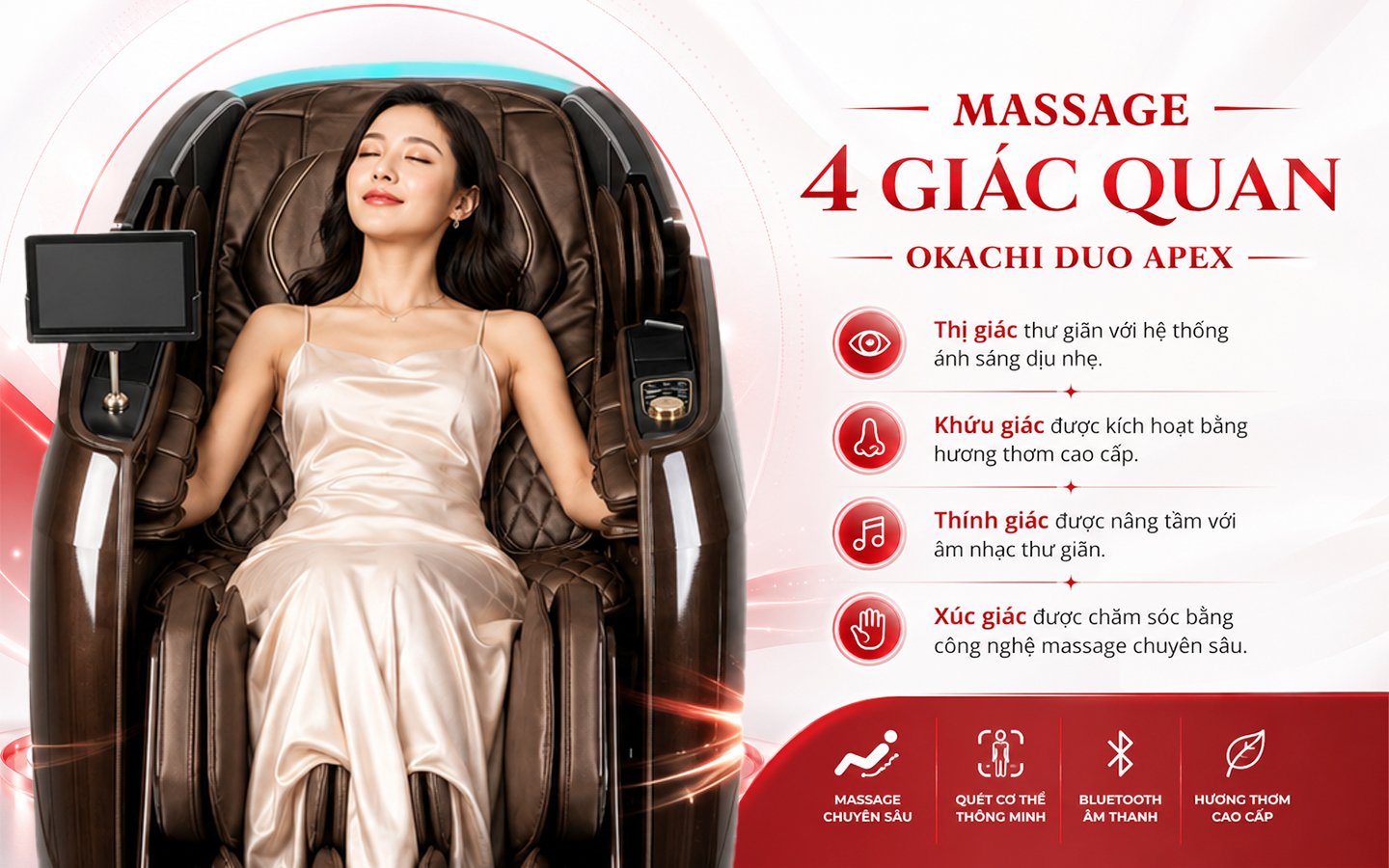 Khám phá công nghệ đăng cấp của ghế massage 4 giác quan OKACHI DUO APEX AI PRO JP-9986
