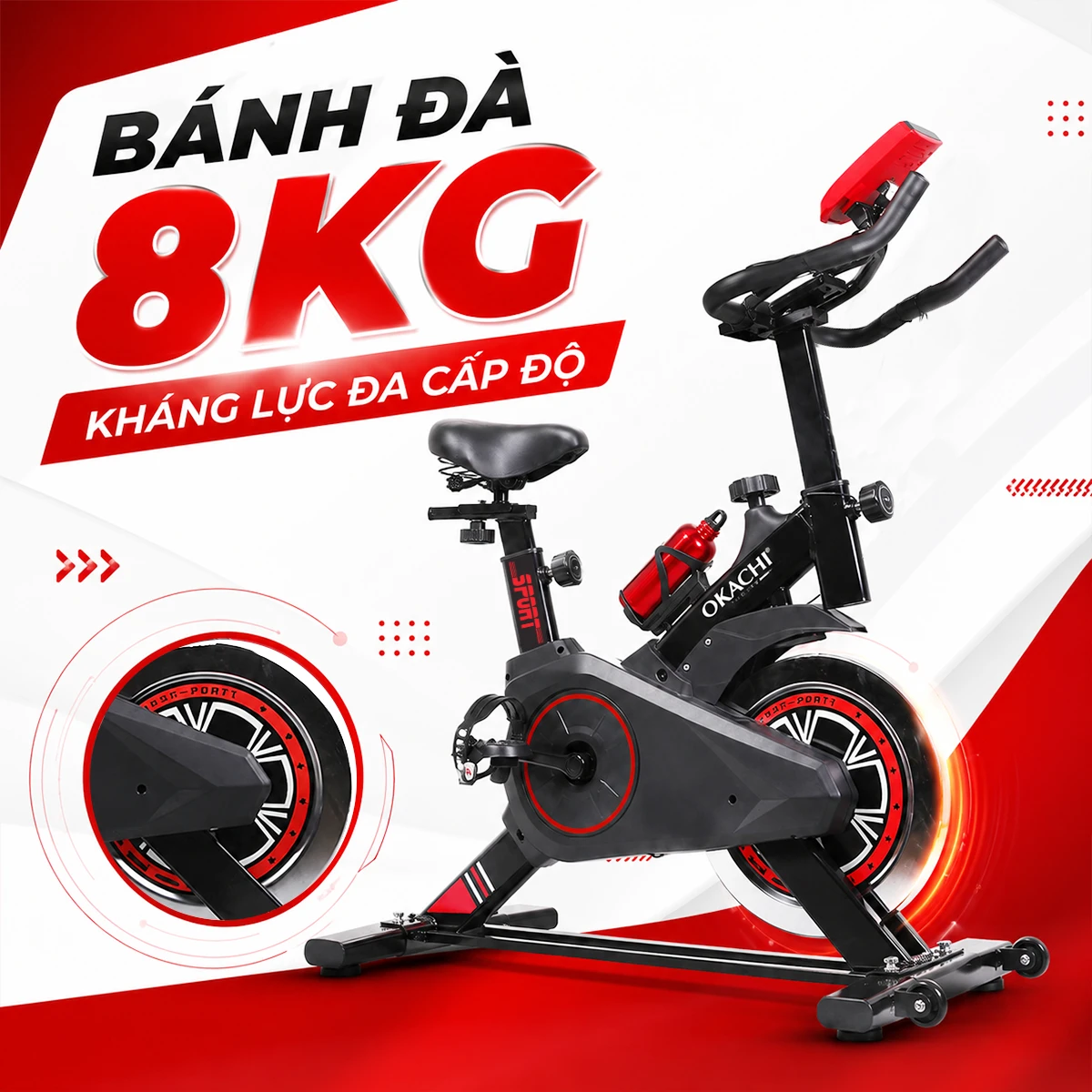 Xe đạp tập OKACHI JP-380A Bánh đà 8kg