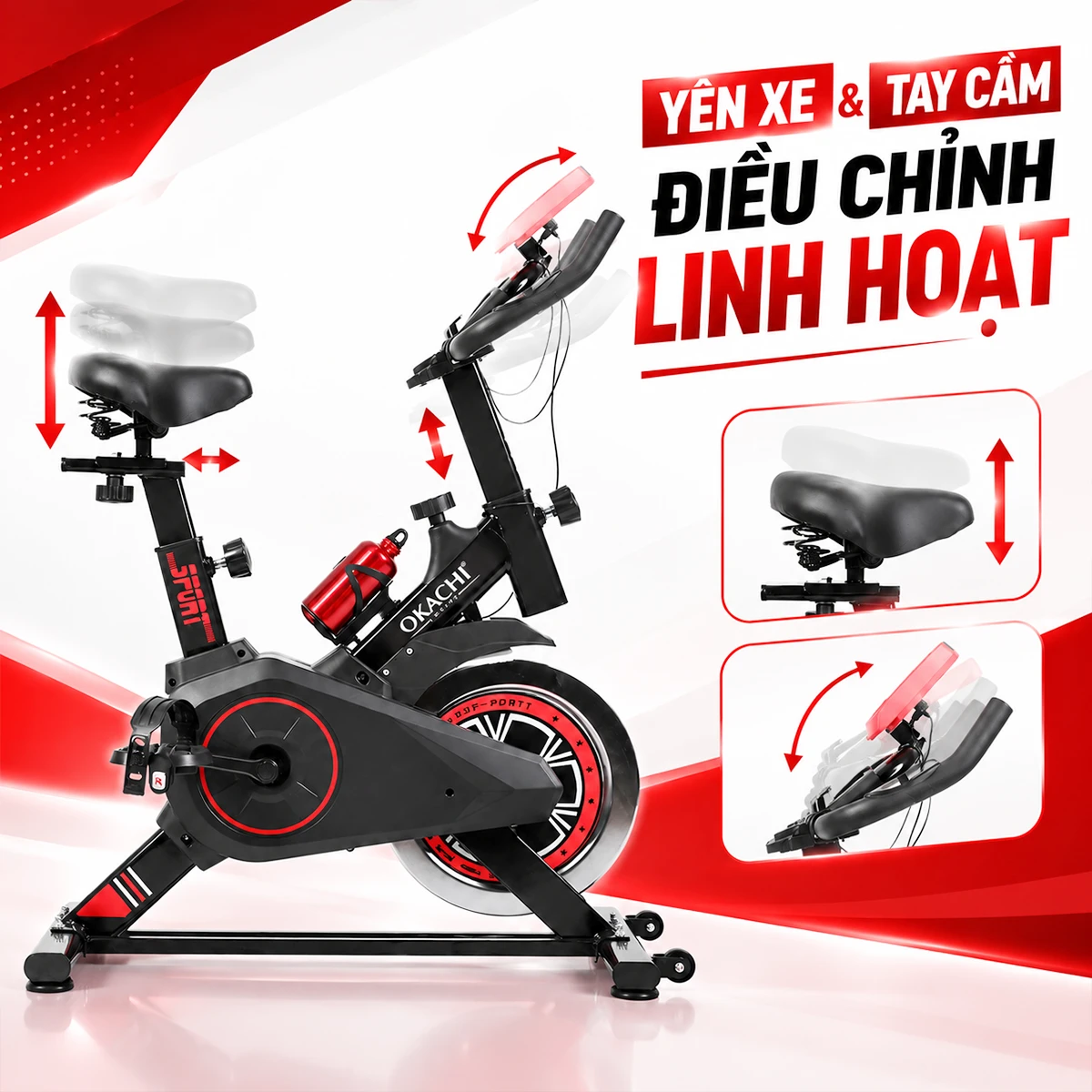 Xe đạp tập OKACHI JP-380A tay cầm và yên xe điều chỉnh linh hoạt