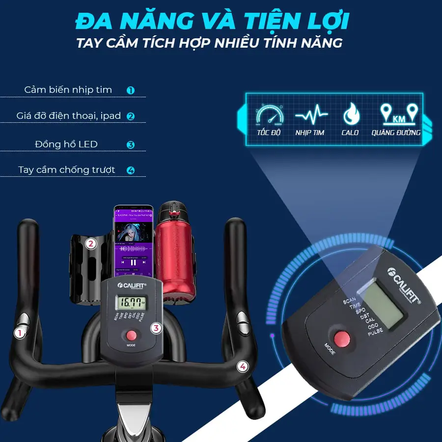 Xe đạp tập Califit Luxury CF-490A (Đen Cam)