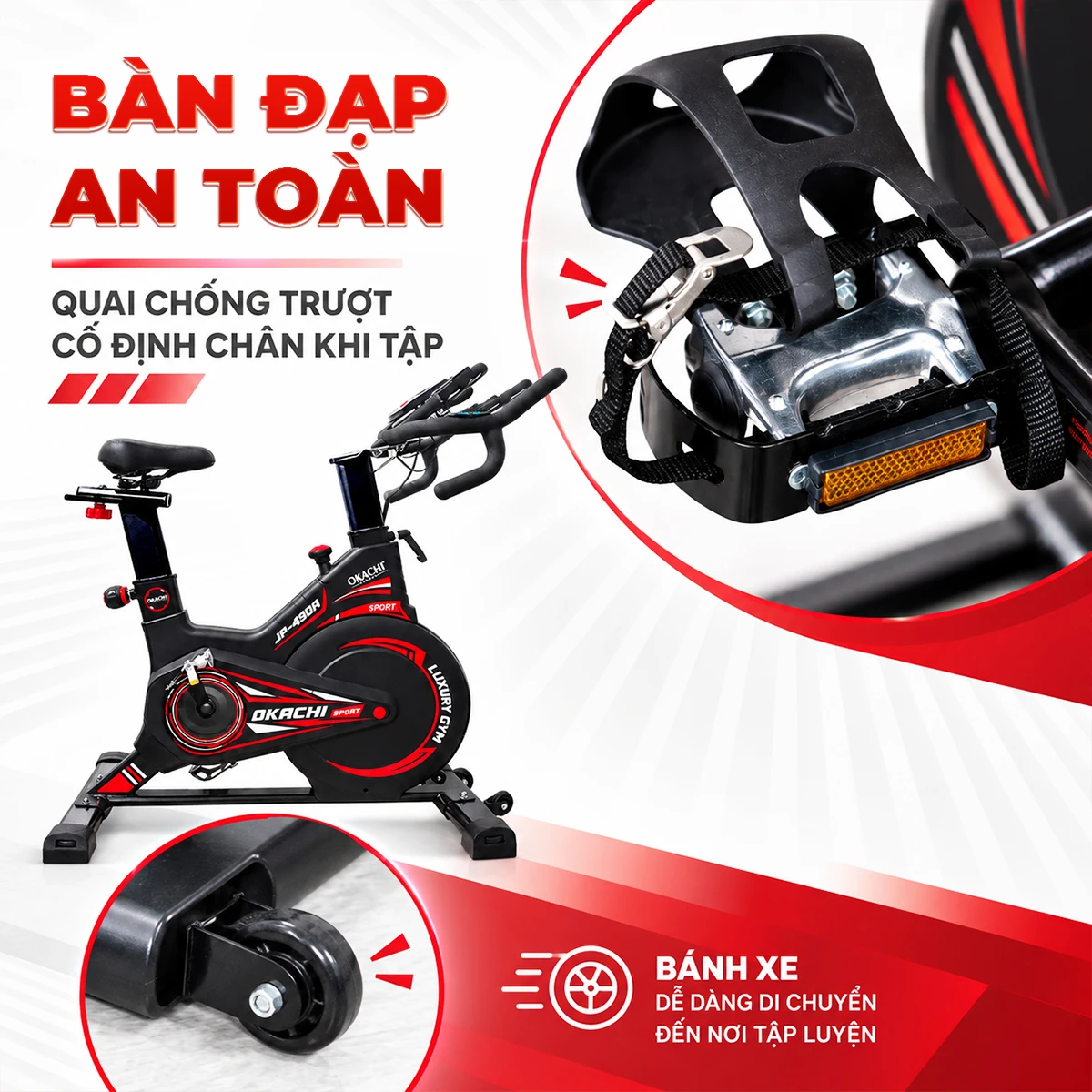 Xe đạp tập OKACHI JP-490A bàn đạp an toàn