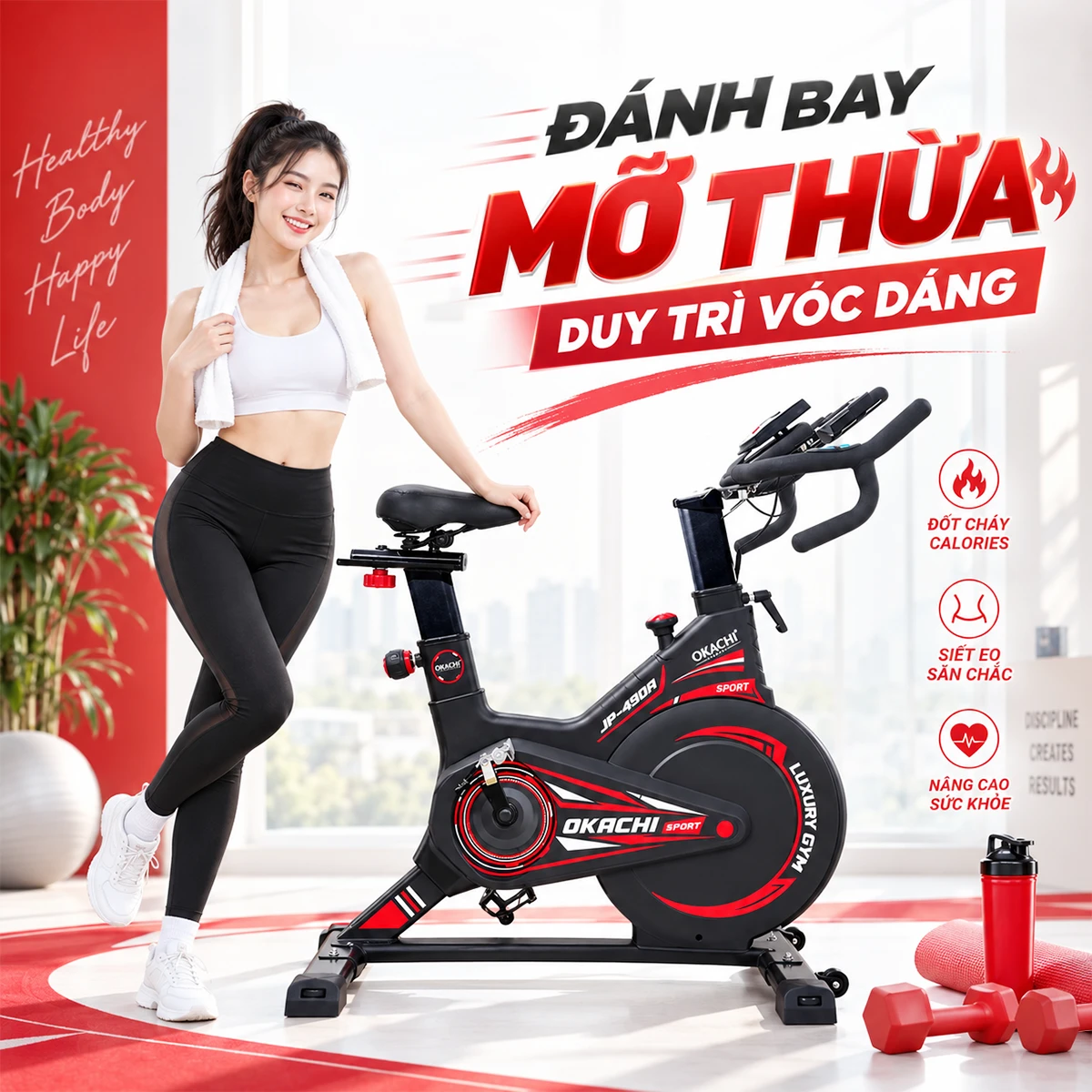 Xe đạp tập OKACHI JP-490A đánh bay mỡ thừa