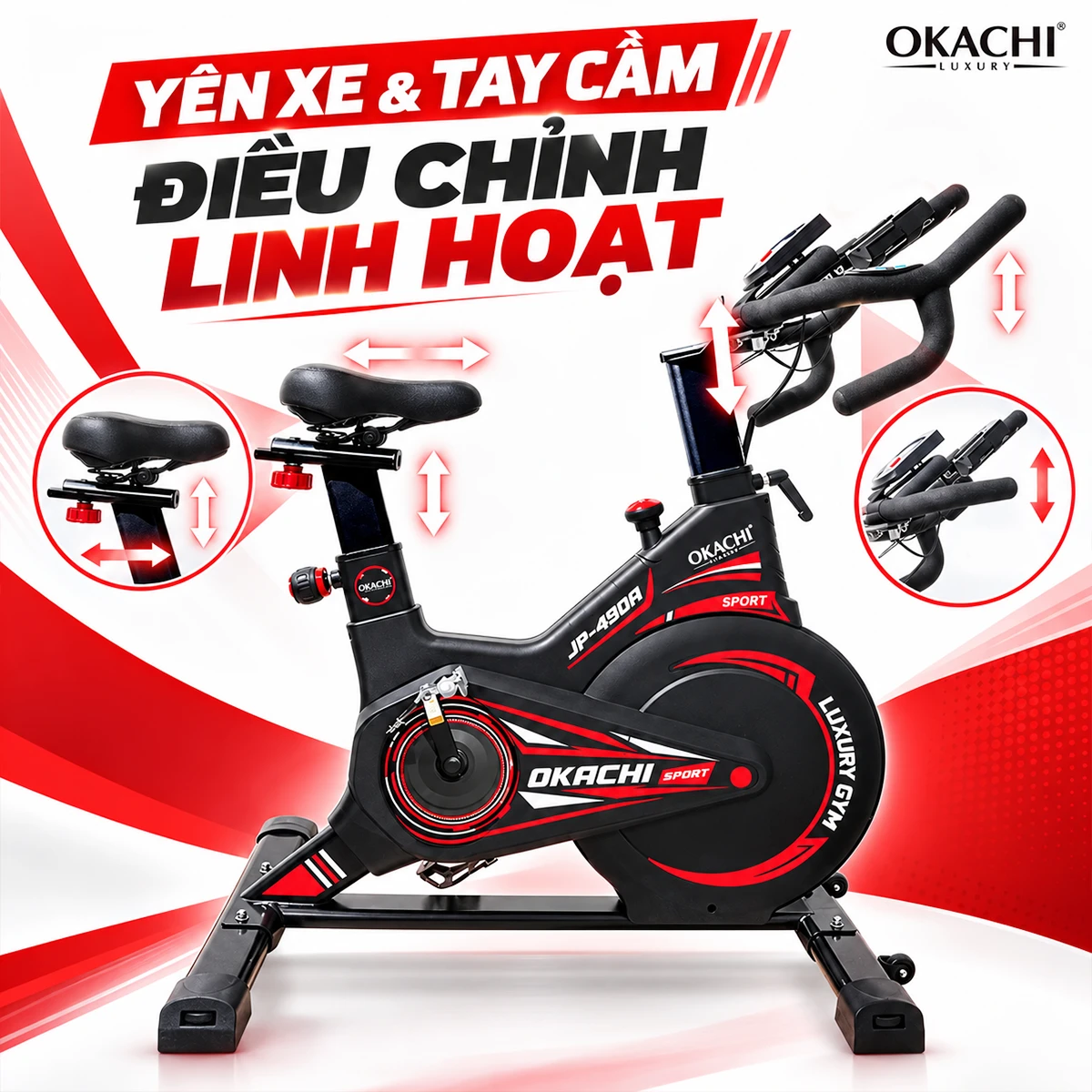 Xe đạp tập OKACHI JP-490A yên xe và tay cầm điều chỉnh linh hoạt