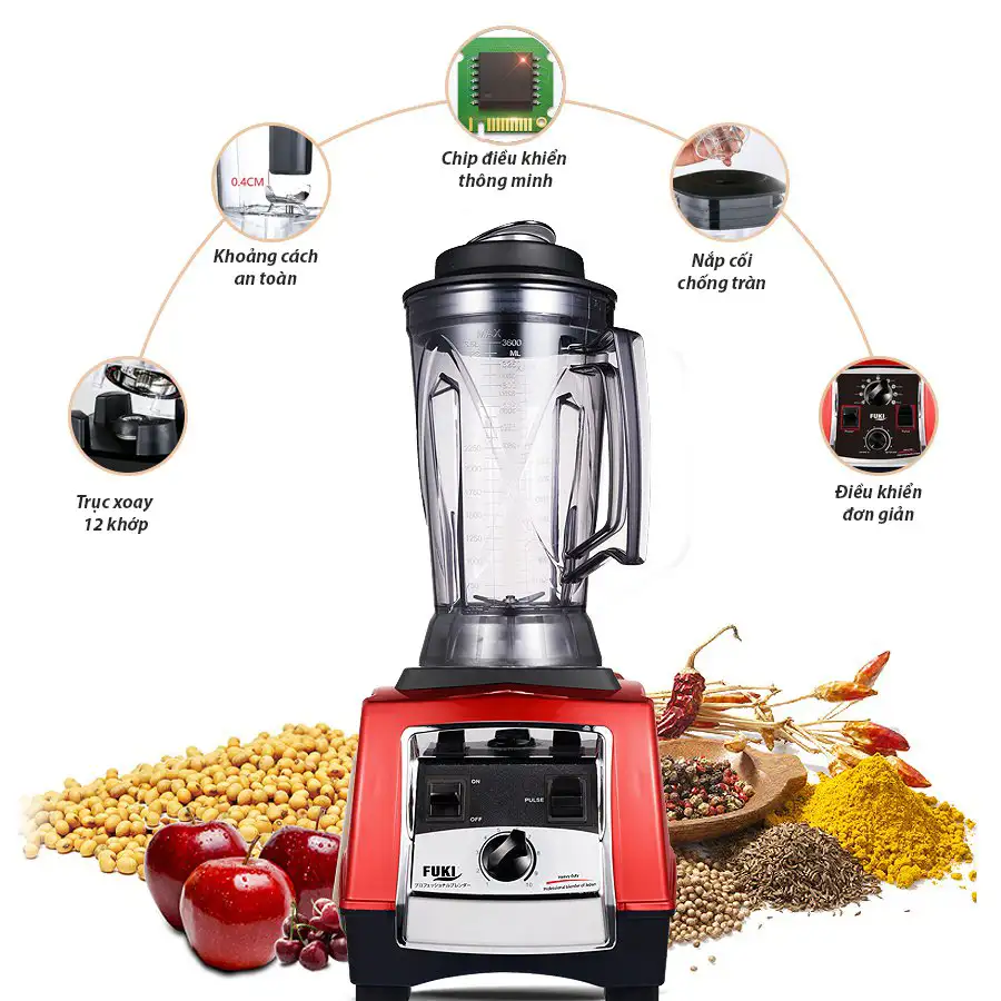 Máy xay sinh tố đậu nành công nghiệp Fuki 3000W FK-3000 - màu đỏ